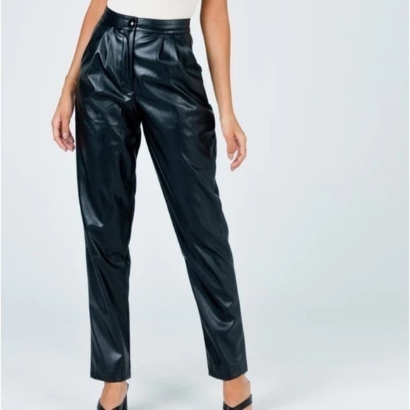 Princess Polly Pants - Princess Polly Black Love Club Pleated Faux Leather Pants size 2